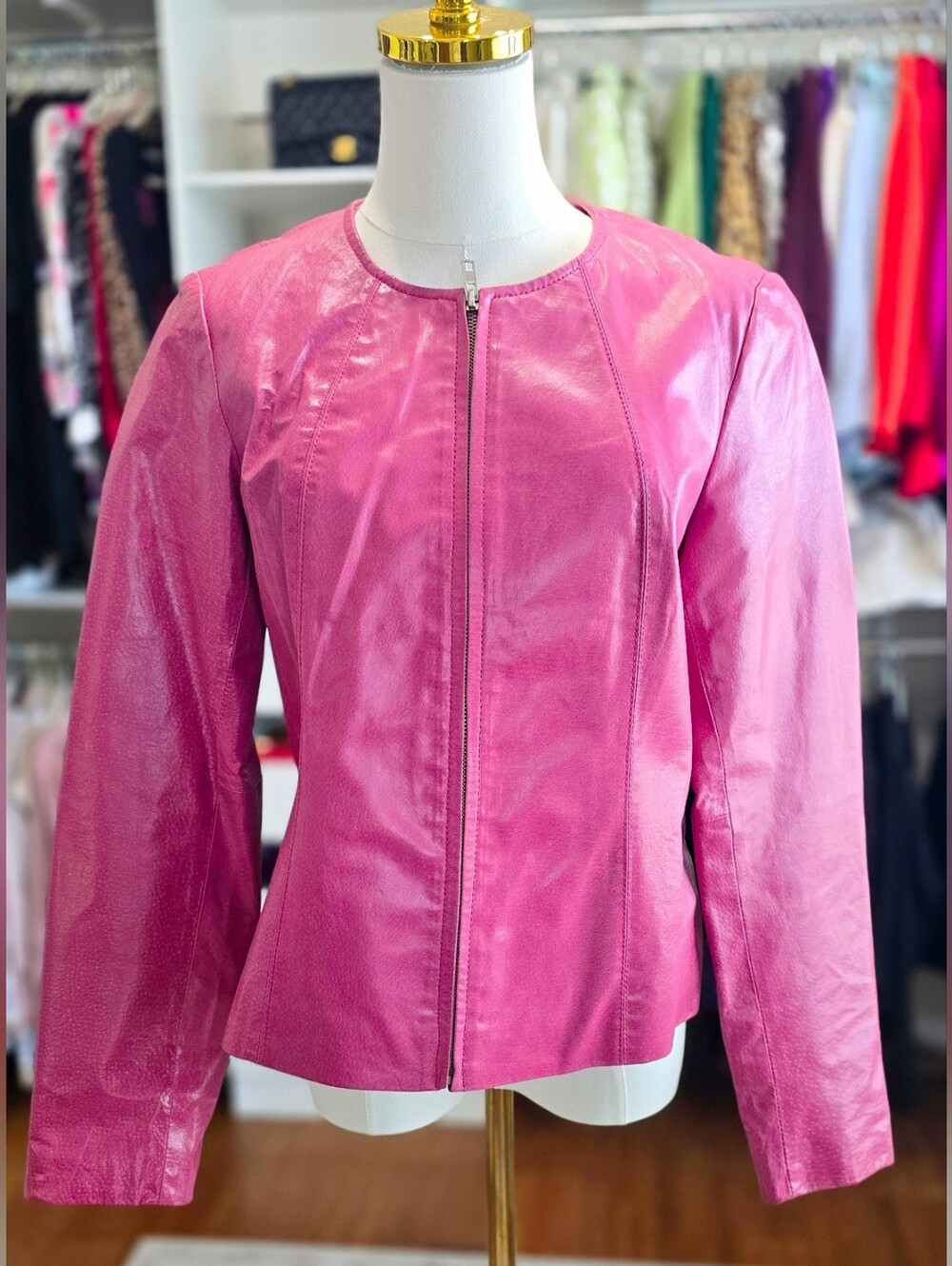 Newport News Y2K  Fuchsia/pink Leather Zip Jacket Size M